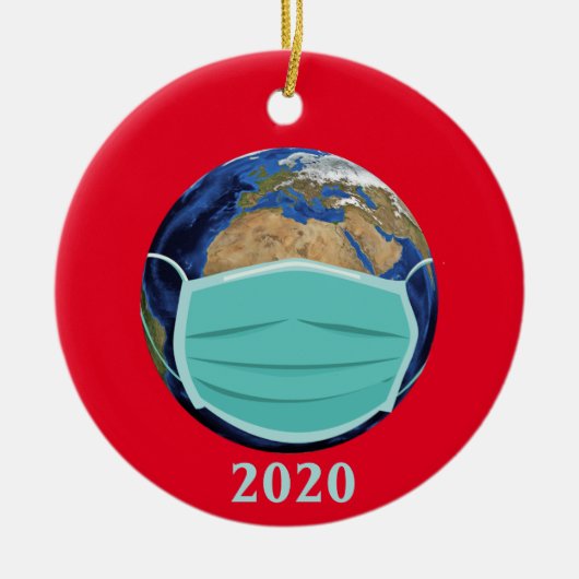 World Globe Face Maske 2020 Covid Chritsmas Keramik Ornament (Vorne)