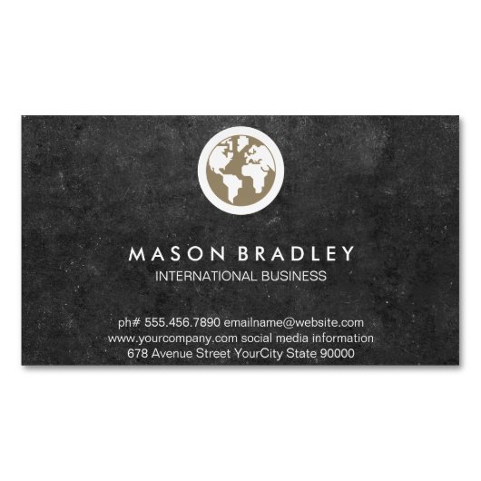 World Globe Icon / Slate Magnetische Visitenkarte (Vorderseite)
