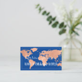 World Globe Map Reiseagentur Copper Rose Fame Blu Visitenkarte (Stehend Vorderseite)