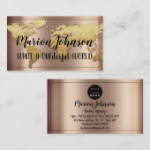 World Globe Map Reiseagentur Rose Gold Glitzer Visitenkarte (Vorne/Hinten)