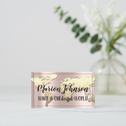 World Globe Map Reiseagentur Rose Ruhm Gold Visitenkarte (Stehend Vorderseite)