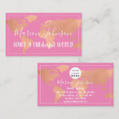 World Globe Map Reiseagentur Rose Ruhm pink Visitenkarte (Vorne/Hinten)
