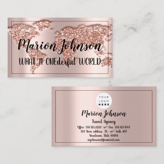 World Globe Map Reiseagentur Rose Ruhm Rose Busi Visitenkarte (Vorne/Hinten)