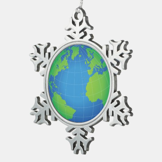 World Globe Map Schneeflocken Zinn-Ornament (Rechts)