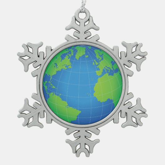 World Globe Map Schneeflocken Zinn-Ornament (Vorderseite)