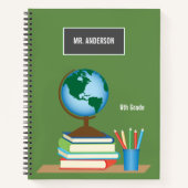 World Globe on Stack of Books Personalized Teacher Notizblock (Vorderseite)