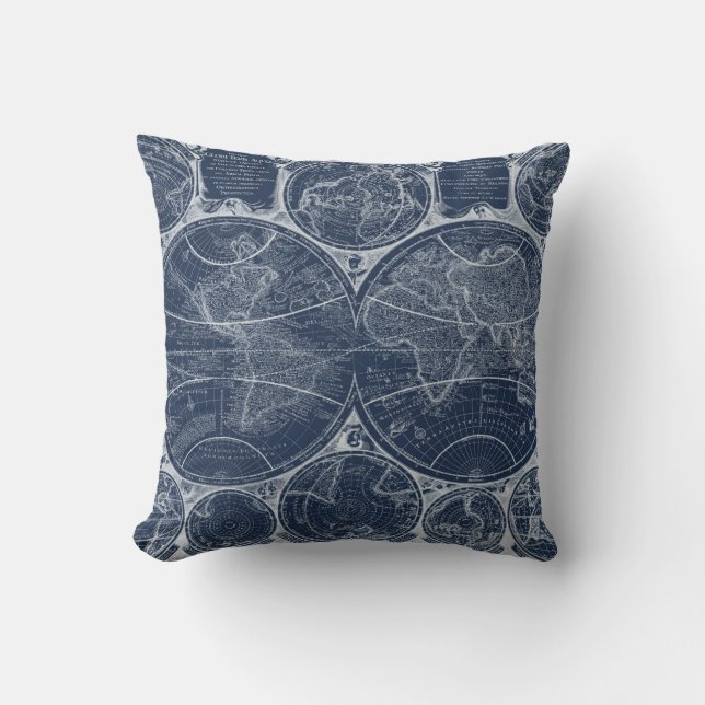 World Globes Blueprint Kissen (Vorderseite)