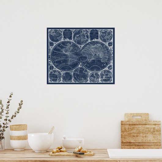 World Globes Blueprint Poster (Küche)