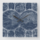 World Globes Blueprint Quadratische Wanduhr (Vorderseite)