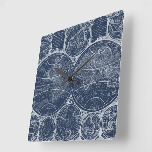 World Globes Blueprint Quadratische Wanduhr (Winkel)