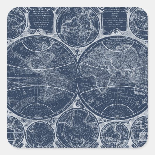 World Globes Blueprint Quadratischer Aufkleber (Vorderseite)
