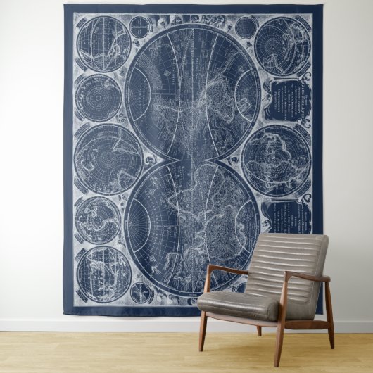 World Globes Blueprint Wandteppich (Beispiel)