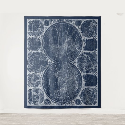 World Globes Blueprint Wandteppich (Vorderseite)