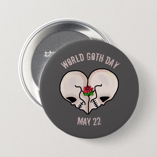 World Goth Day Button mit Herz Skull (Vorne & Hinten)