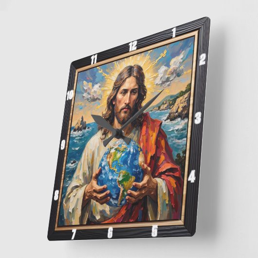 World in His Hands: Love Defined Quadratische Wanduhr (Winkel)