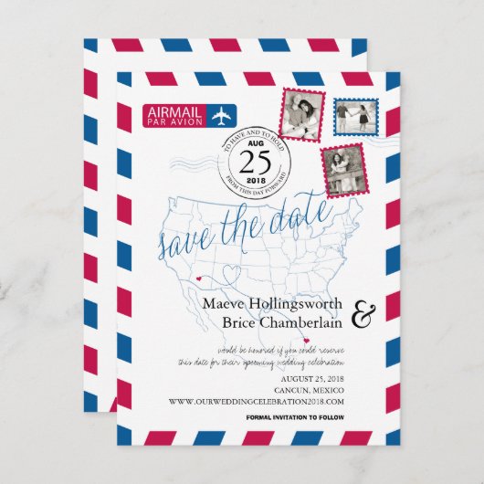 World Locations Arizona to Cancun Airmail Ankündigungspostkarte (Vorne/Hinten)