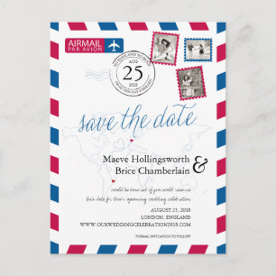 World Locations England Airmail Save the Date Ankündigungspostkarte