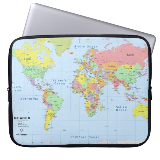 World Map Add Name Padded Laptop Sleeve (Vorderseite)