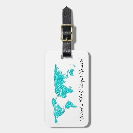 World Map Adresse Was für ein Onederful White Blue Gepäckanhänger (Vorderseite vertikal)