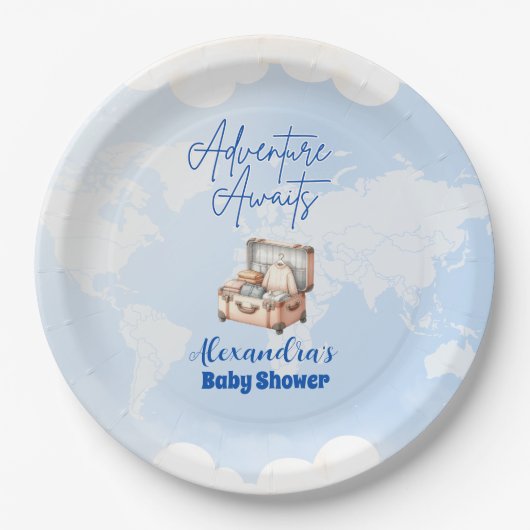 World Map Adventure erwartet Baby Shower Pappteller (Vorderseite)