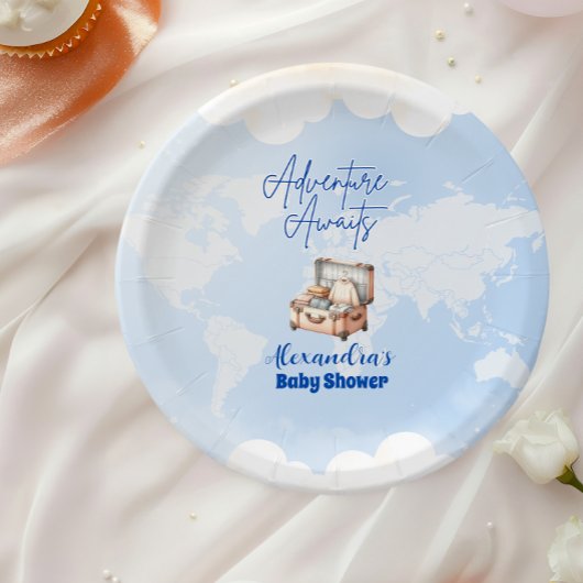 World Map Adventure erwartet Baby Shower Pappteller