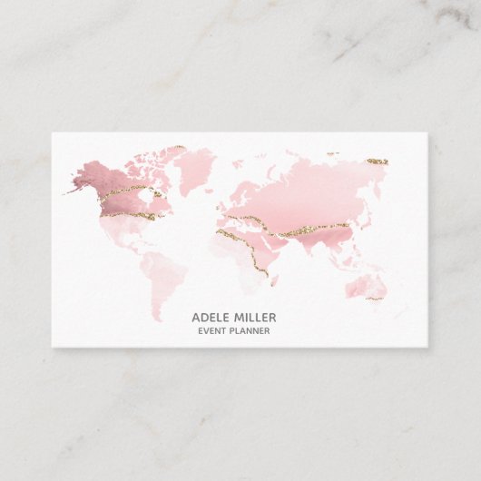 World Map Agate Pink Eventplaner Reiseblogger Visitenkarte (Vorderseite)