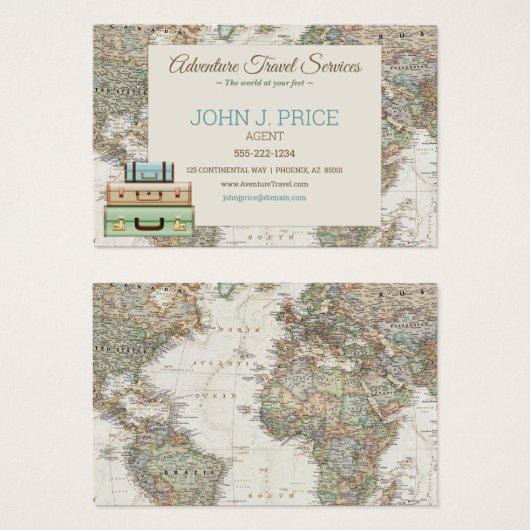 World Map Agent Modernes Brown Blue Beige (Vorne & Hinten)