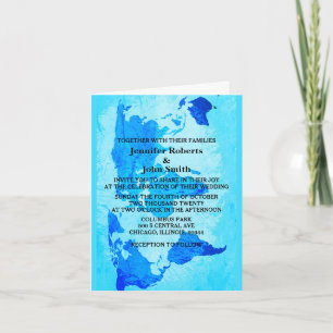 World Map Blue Abstrakt Bright Bright Colorful Wed Einladung