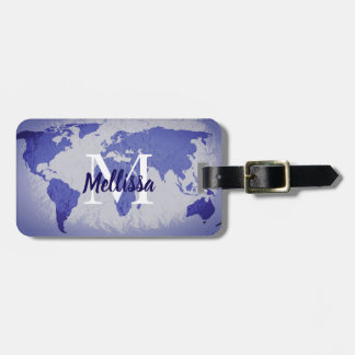 World Map Blue Artsy Monogram Name Gift Favor Gepäckanhänger