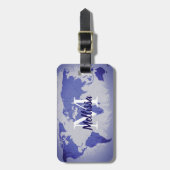 World Map Blue Artsy Monogram Name Gift Favor Gepäckanhänger (Vorderseite vertikal)