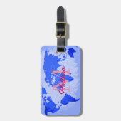 World Map Blue Pink Monogram Traveller Name Gift Gepäckanhänger (Vorderseite vertikal)