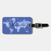 World Map Blue Reise Custom Monogram Name Gepäckanhänger (Vorderseite horizontal)