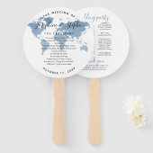 World Map Blue Travel Theme Wedding Program Fan Fächer (Vorne und Hinten)