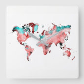 world map clock quadratische wanduhr (Vorderseite)