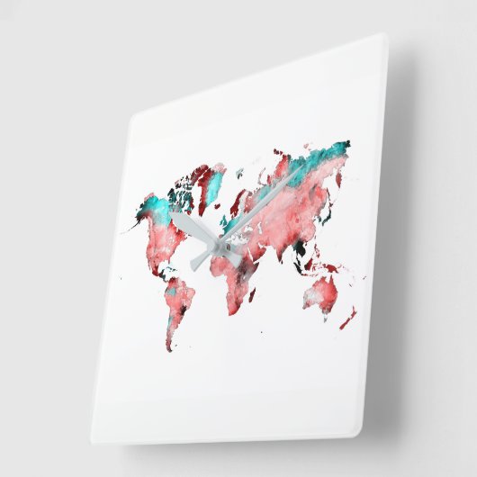 world map clock quadratische wanduhr (Winkel)