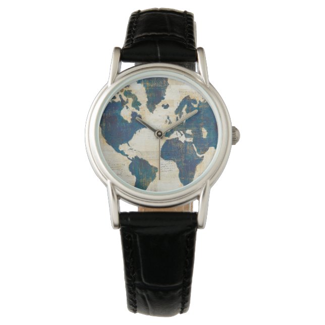 World Map Collage Armbanduhr (Vorderseite)