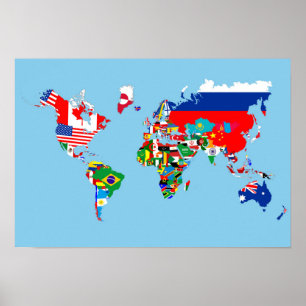 world map country flag symbol silhouette poster
