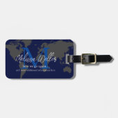 World Map Dark Blue Traveller Monogram Gepäckanhänger (Vorderseite horizontal)