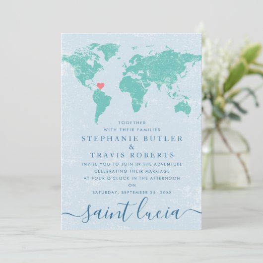 World Map Destination | U PICK FARBEN Wedding Einladung (Stehend Vorderseite)