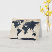 World Map Distressed Navy Karte (Gelbe Blume)