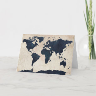 World Map Distressed Navy Karte