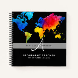 World Map GEOGRAPHY TEACHER Monogram Journal Notizblock