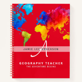 World Map GEOGRAPHY TEACHER Monogram Journal Notizblock
