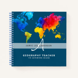 World Map GEOGRAPHY TEACHER Monogram Journal Notizblock