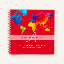 World Map GEOGRAPHY TEACHER Monogram Journal Notizblock