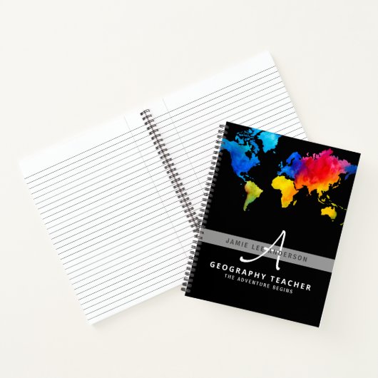 World Map GEOGRAPHY TEACHER Monogram Journal Notizblock (Innenseite)