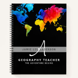 World Map GEOGRAPHY TEACHER Monogram Journal Notizblock