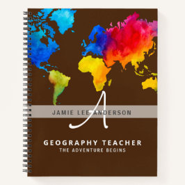 World Map GEOGRAPHY TEACHER Monogram Journal Notizblock