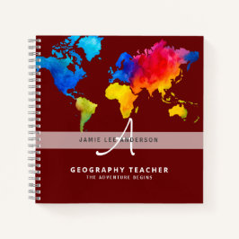 World Map GEOGRAPHY TEACHER Monogram Journal Notizblock