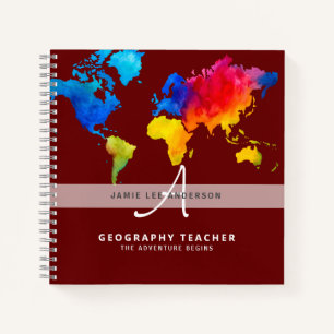 World Map GEOGRAPHY TEACHER Monogram Journal Notizblock